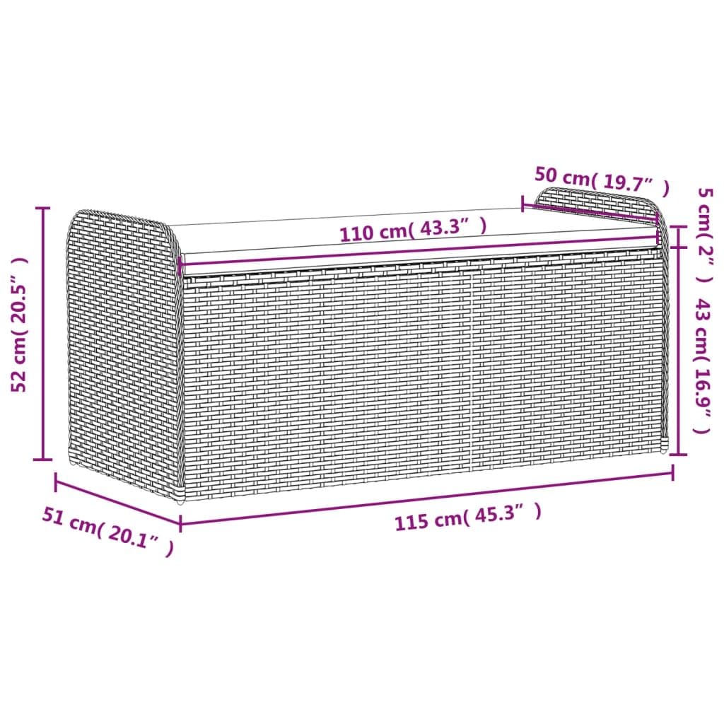 Tomostar Aufbewahrungstruhe für den Außenbereich, Bank, Aufbewahrungsbox mit Kissen, grau, 115 x 51 x 52 cm, Polyrattan