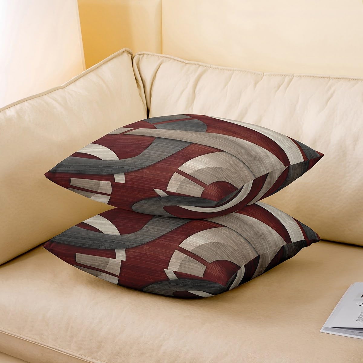 Abstract Spiral Throw Pillow Covers 20x20 Inch Set of 2 Retro Burgundy Red Gray Geometric Stripes Lines Cushion Covers for Teens Men Women Modern Simple Style Cushion Cases for Living Room Couch 2