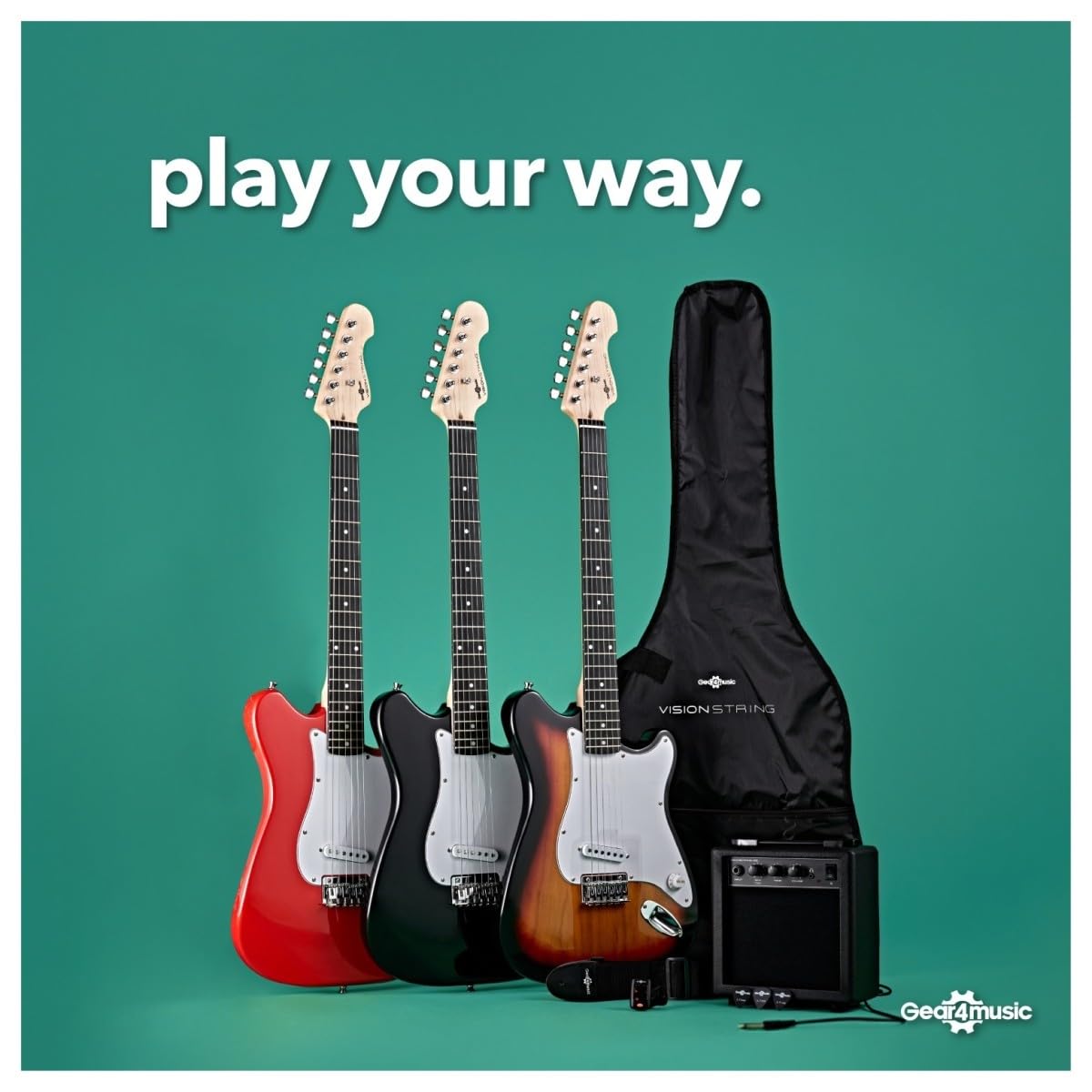 VISIONSTRING Dimensione completa Kit di chitarra elettrica nero con amplificatore per principianti