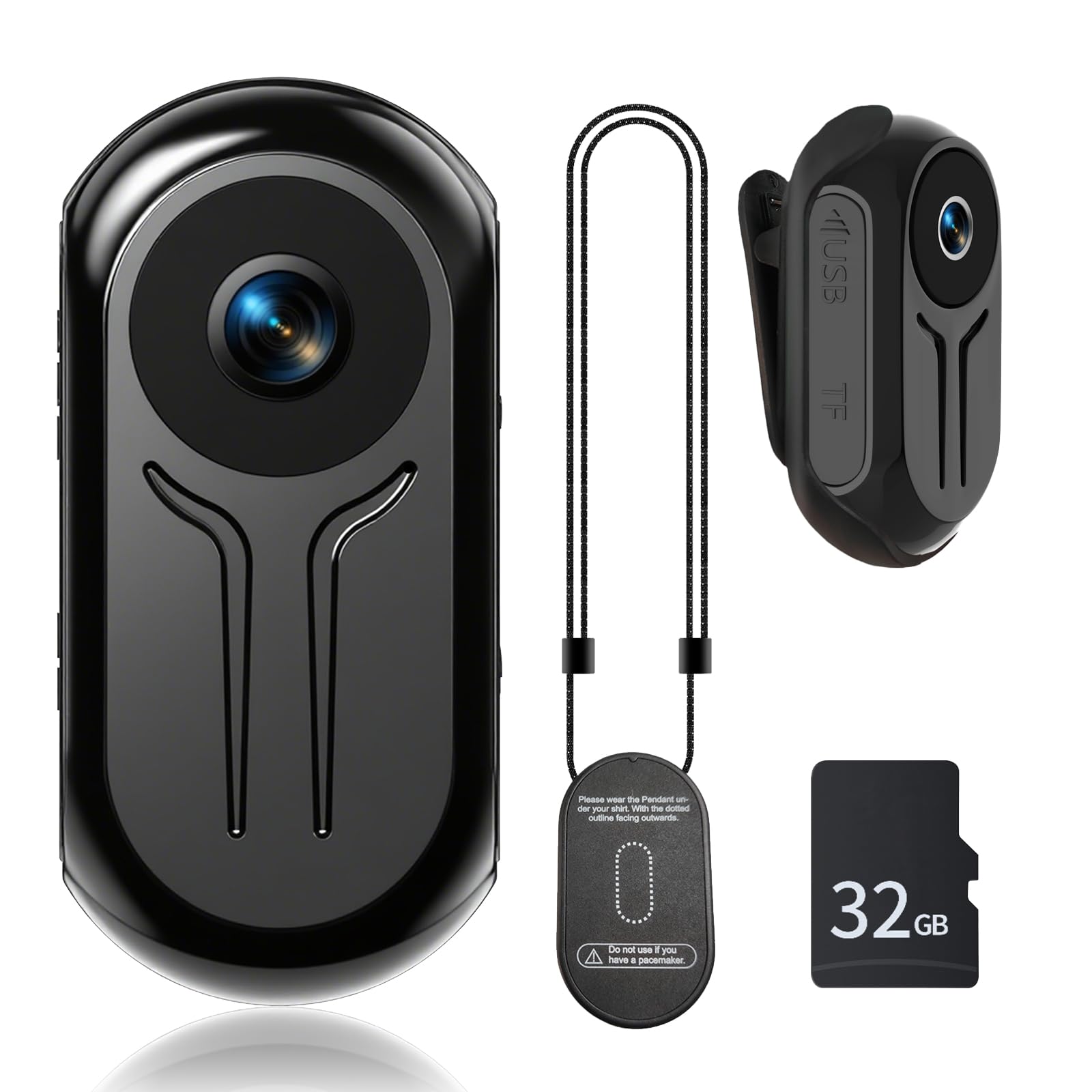 Mini Wearable Body Worn Action Camera with Auido & Video Recording -32G Thumb Size Hands Free Body Worn Cameras Magnetic Back Clip ，Wearable Portable