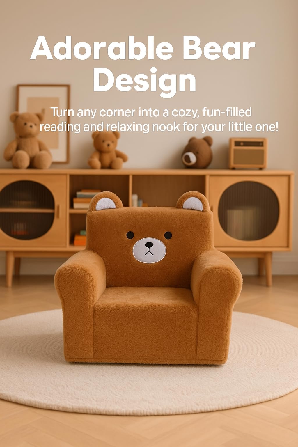 YLHO Toddler Bear Chair – Soft Foam Armchair for Reading, Play & Nap, Ages 18M–3Y