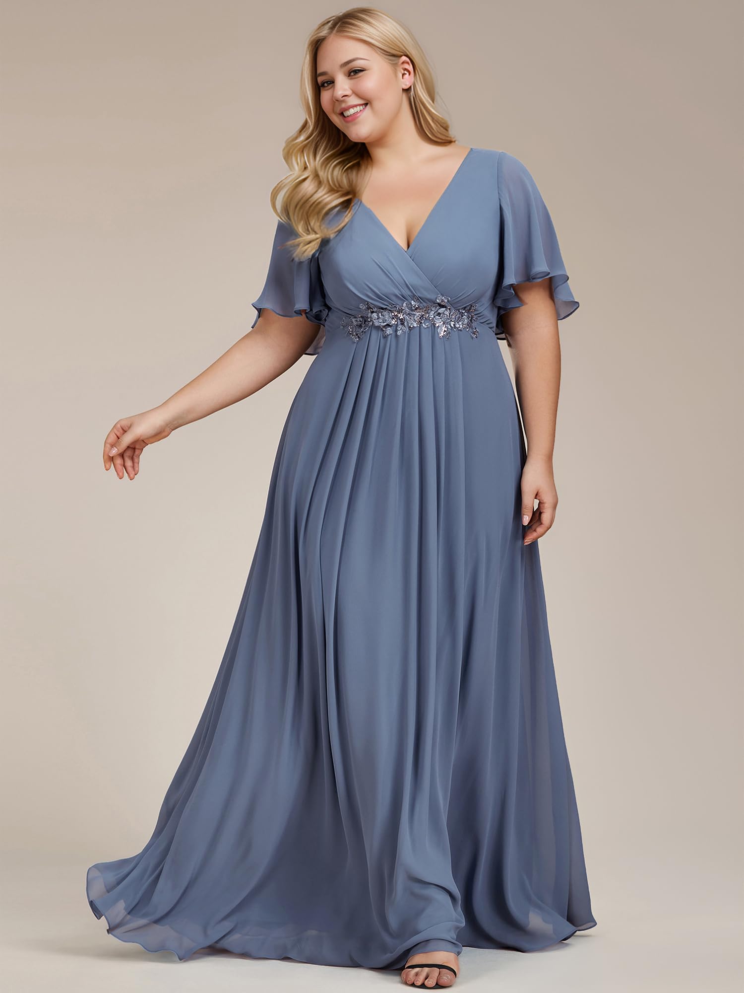 Ever-Pretty Plus Abito da sera in chiffon da donna con scollo a V a pavimento Abiti da sera Plus Size Madre della sposa 01960-DAPH, Blu marino polveroso., 52