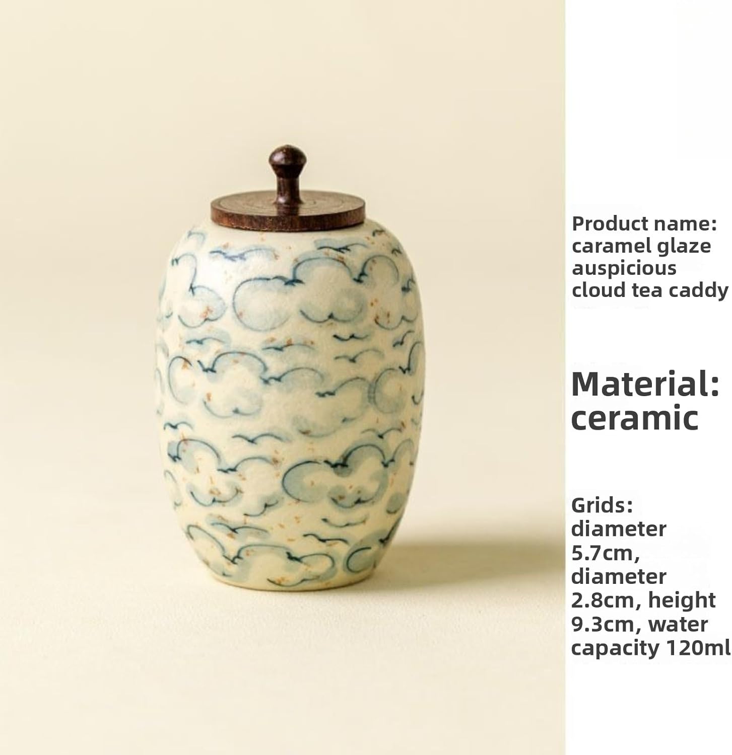 Underglaze Color Hand-drawn Tea Canister, 120ml 4.0oz, Chinese Style Ceramics Sealed Jar Tea Storage Jar