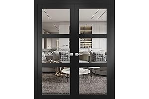 Interior Solid French Double Doors | Lucia 2555 Matte Black with Clear Glass by Wood