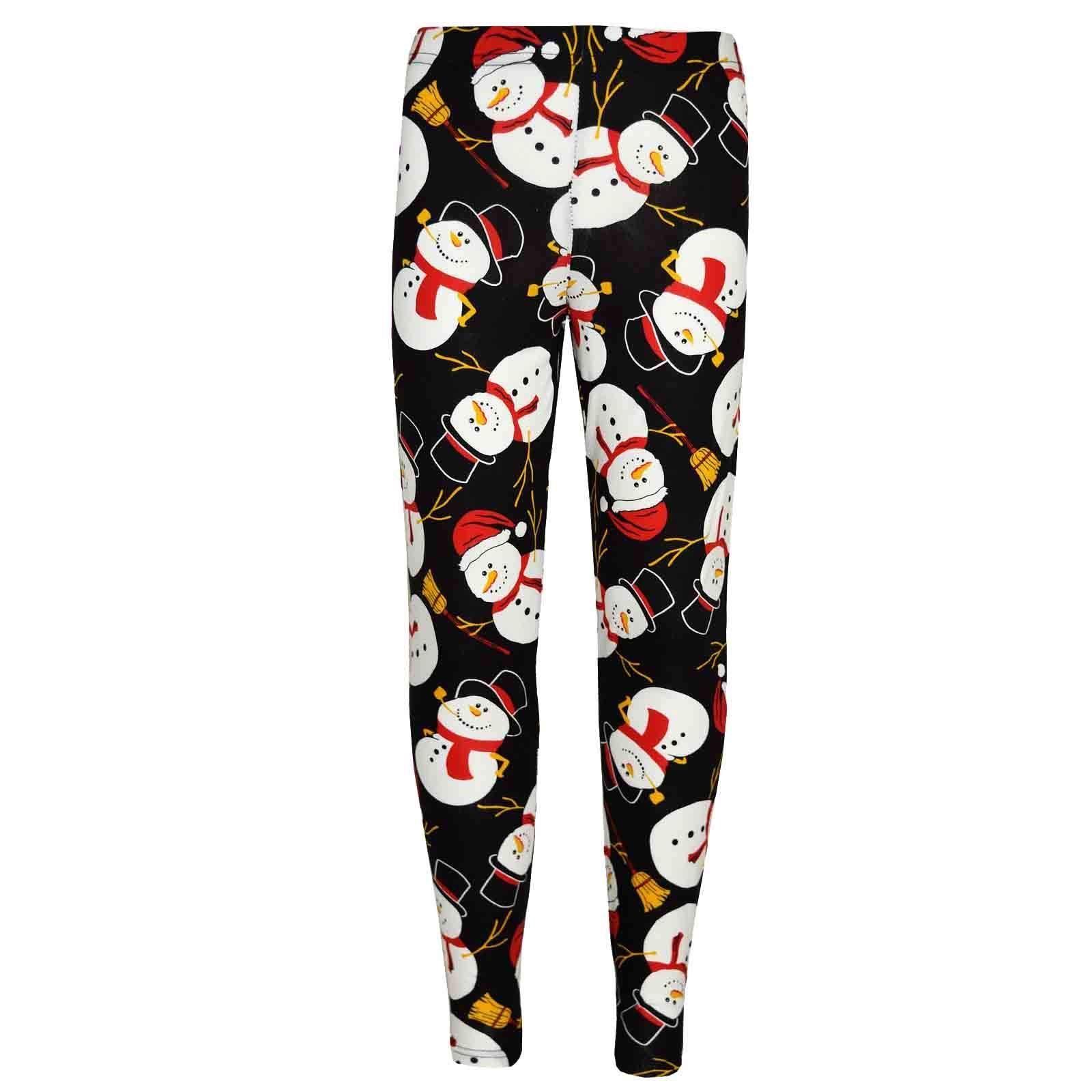 A2Z 4 Kids Girls Christmas Legging Santa Snowman Penguin - Xmas-Legging Snowman Black 3-4