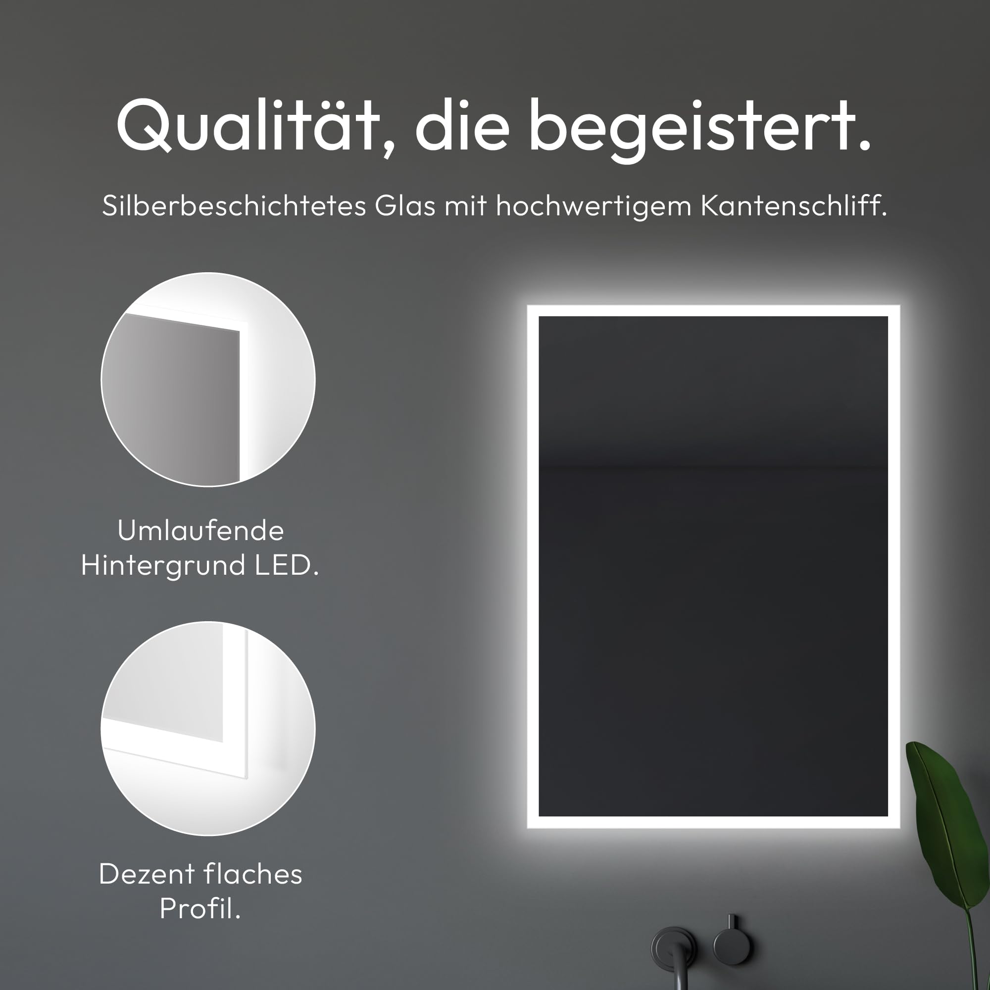 Talos Badspiegel mit Beleuchtung - Badezimmerspiegel 50 x 70 cm - LED Spiegel mit Lichtumrahmung - feuchtraumgeeignet durch Aluminiumrahmen - Lichtfarbe neutralweiß 4200 Kelvin
