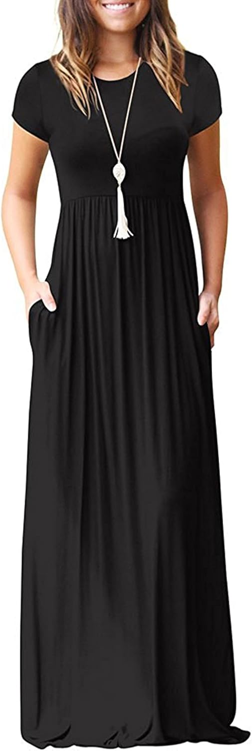 GRECERELLE Women’s Short Sleeve Maxi Dresses Casual Long Dresses with Pockets