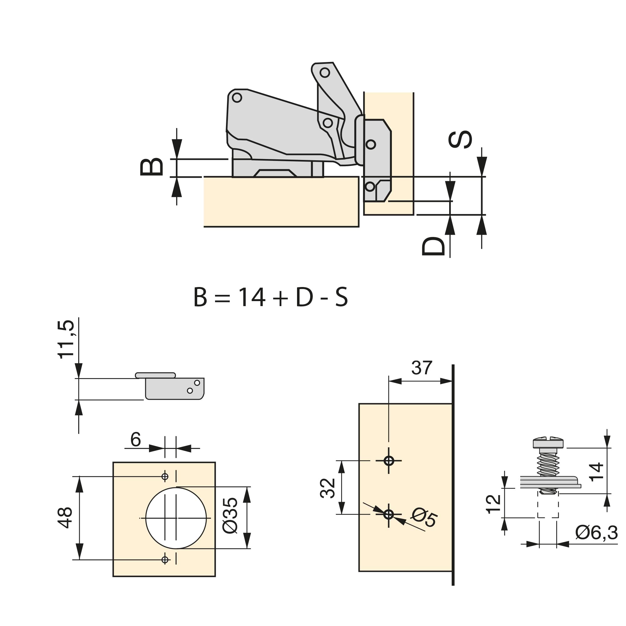 Emuca - Straight Hinge X91, D. 35 mm, Full Overlay, Soft Close, 165º Opening, Euro Screw, Titanium, Steel, 10 pcs - Image 2