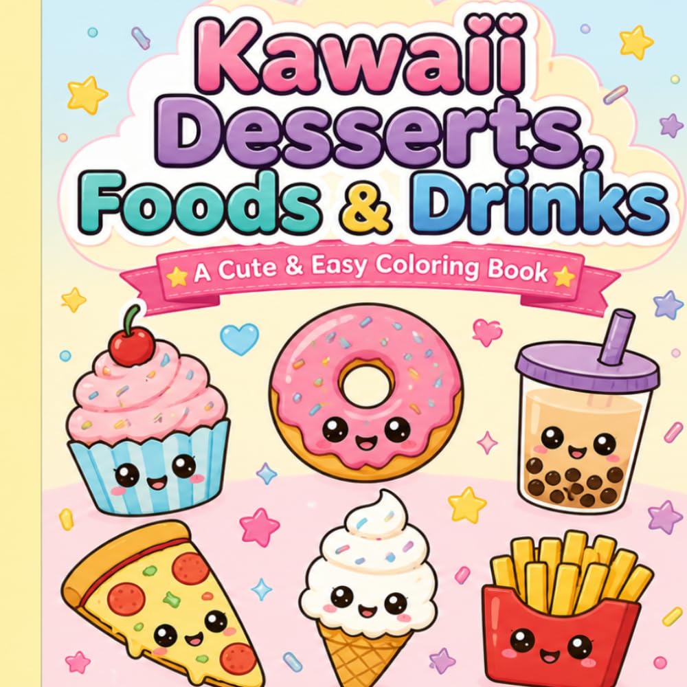 Kawaii Desserts, Foods & Drinks: A Cute & Easy Coloring Book