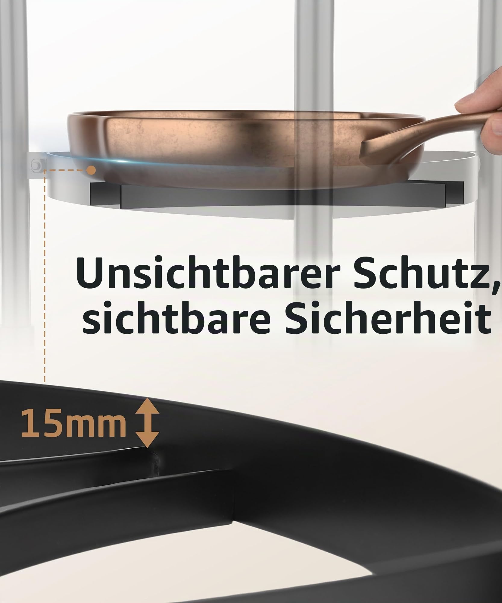 KES Freistehendes 6-Etagen Topf- und Pfannenregal aus Gusseisen, 120 kg Tragfähigkeit, mit 6 Haken, Stabiler Küchen-Organizer für Töpfe und Pfannen, Rutschfester Sockel, Kippschutz, Schwarz