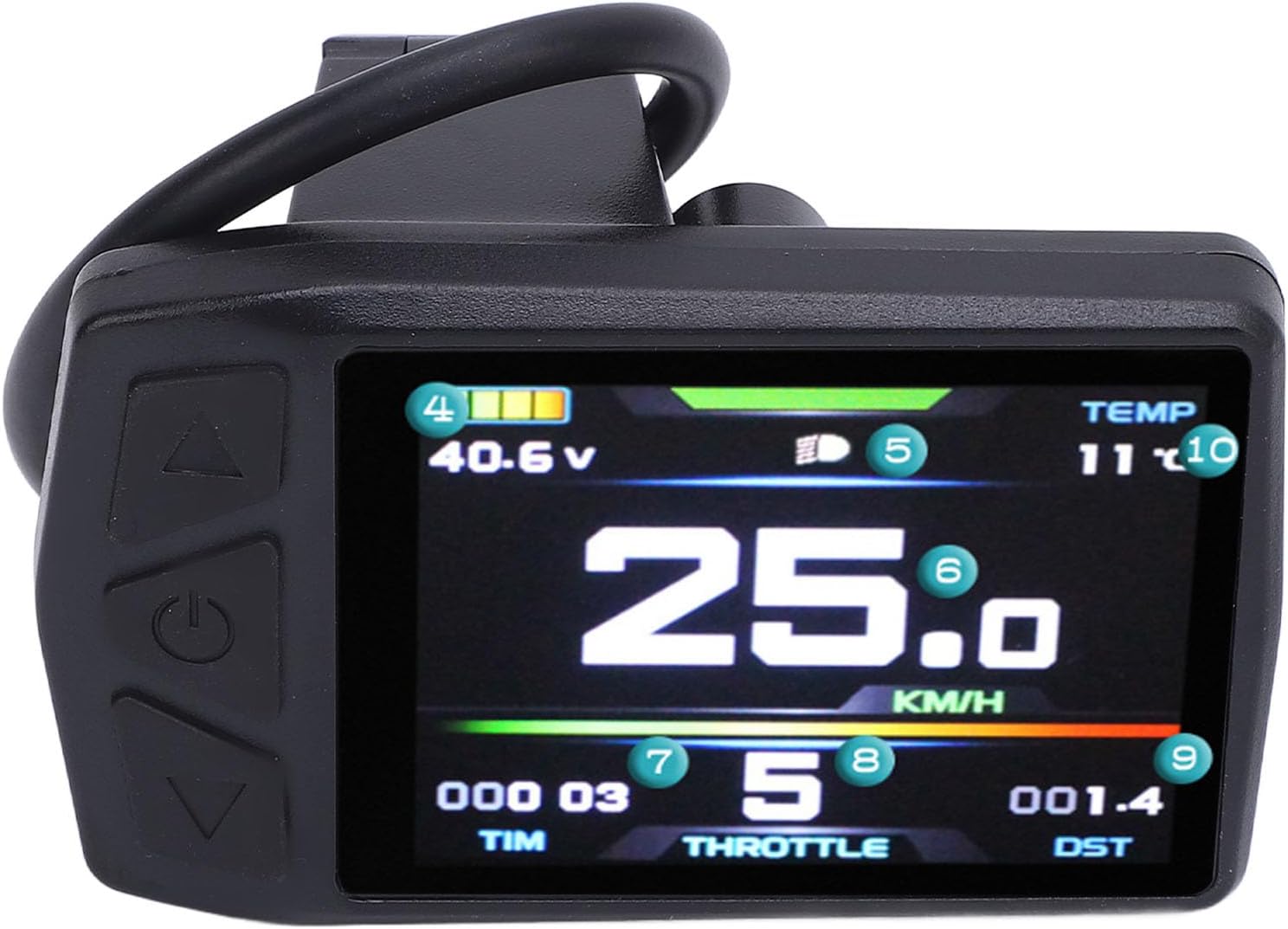 LCD Cycling Panel, External Buttons and Backlight Design with USB Charging Port, for KT Controller 24-48V Bicycle Display Meter