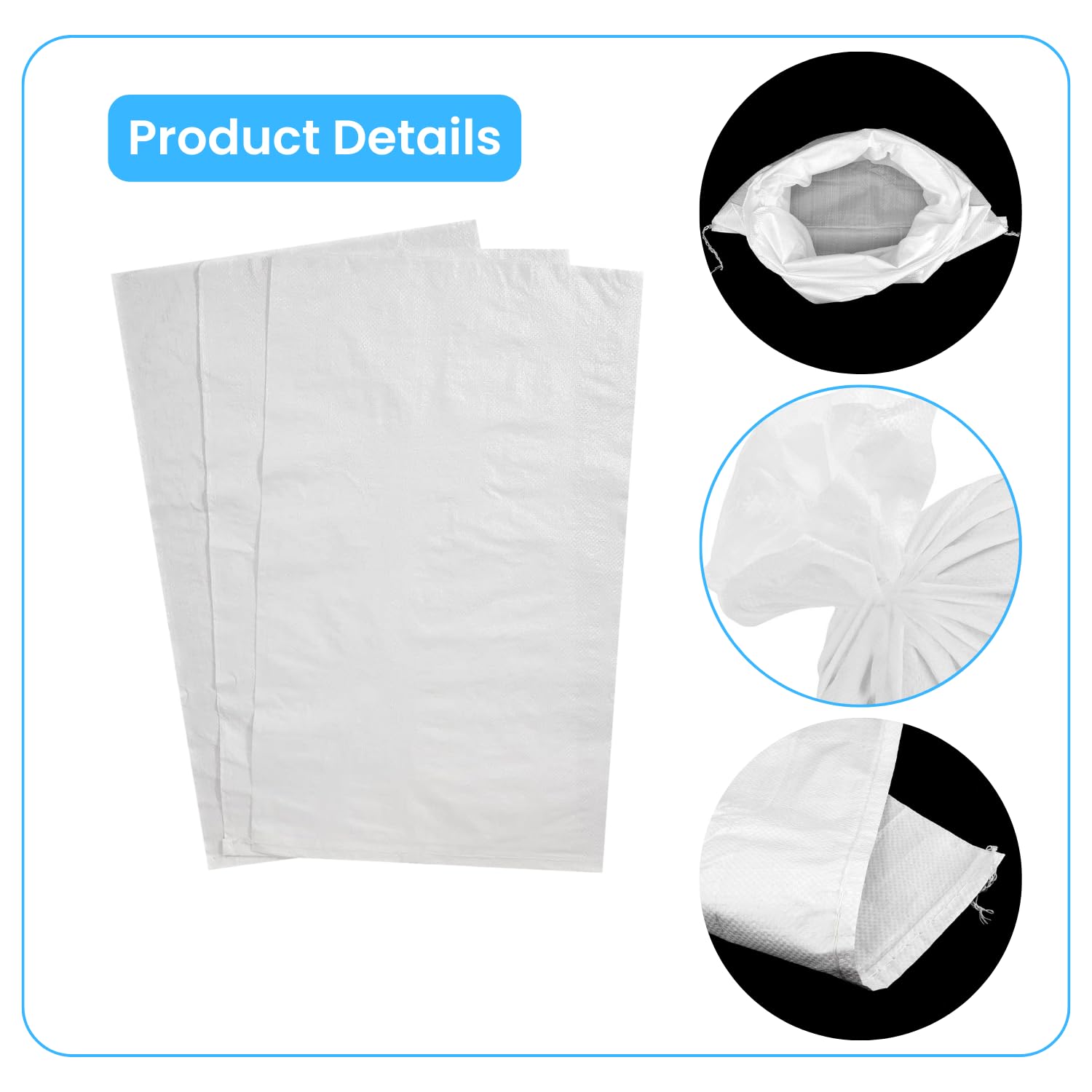 Sac à Gravat 50x80 cm Lot de 50 - Sacs en Polypropylène Alimentaire pour Cereale Chantier Riz et Grain | Sacs de Chantier, de Jardin et à Sable | Tissés PP | Réutilisables (50)