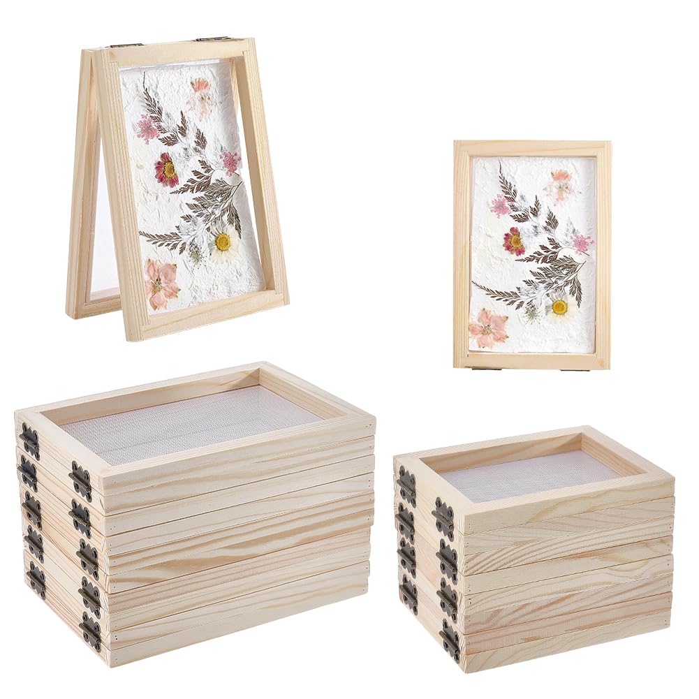 nbeads 14 Stück 2 Stile Papierherstellungsrahmen-Set, Holz-Papiermacherei-Schablonen Mit Netz Und Schwamm Für DIY-Papierbasteln, Innendurchmesser: 107x77mm/152x102mm