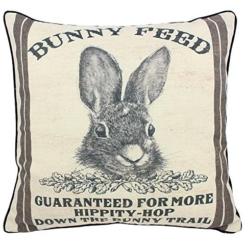 enFen Farmhouse Easter Pillow Covers 16'' - Bunny Rabbit Throw Pillow Cotton Linen Grey Cover