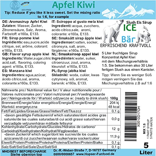 ICE BÄR Slush Sirup 12 fruchtige Sorten 5 Liter Konzentrat | Geschmack Apfel Kiwi | Slushy Maker Ice für Eis Maschine zum Selbermachen Getränkesirup – Bild 3