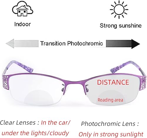 Miniatura 8 de Gafas de lectura bifocales fotocrómicas de moda Gafas de sol para mujer Transición Marco de metal Lectores rojos Mujer