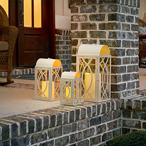 Pebble Lane Living Indoor/Outdoor Brayson Candle Lanterns, Powder Coated Frame & Tempered Glass Panes, White, Assorted Set of 3