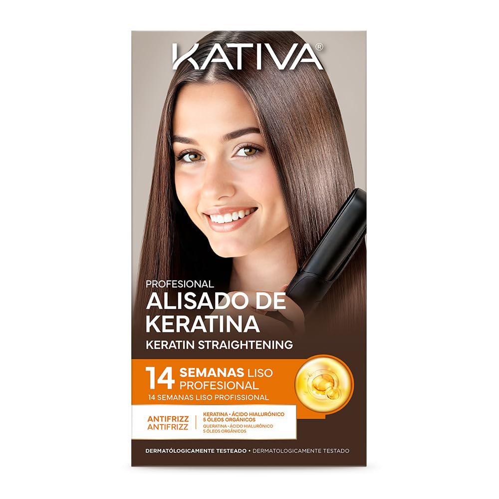 Kativa Kit Alisado Brasileño - Tratamiento Alisado Profesional en casa - Hasta 14 semanas de duración - Nueva fórmula con Keratina Hidrolizada, Ácido Hialurónico y 5 óleos orgánicos - Fácil de aplicar