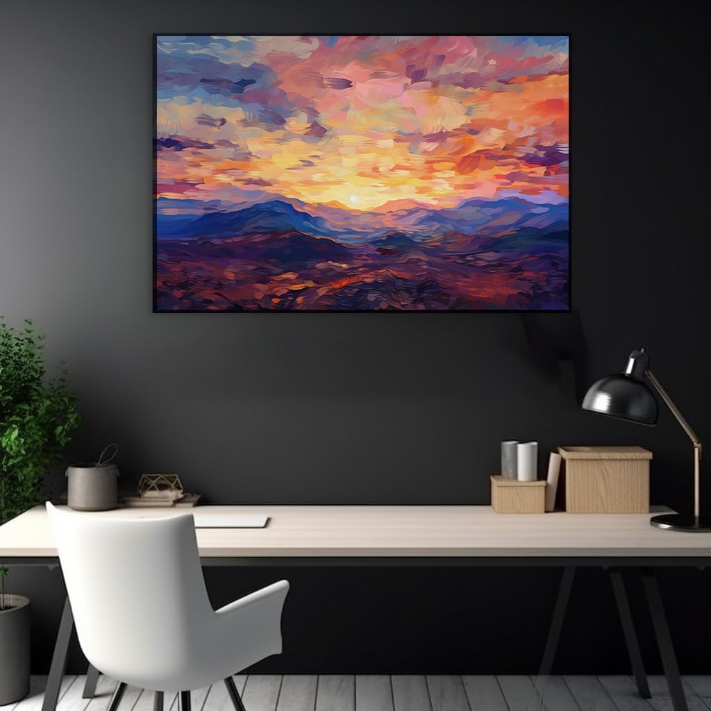 Canvas for Living room. Embracing Tranquility: A Sunset Masterpiece Painted in Warm Hues and Delicate Strokes, 27 x 18 inch Canvas Wall Art - Contemporary Masterpieces - Modern Home Decor