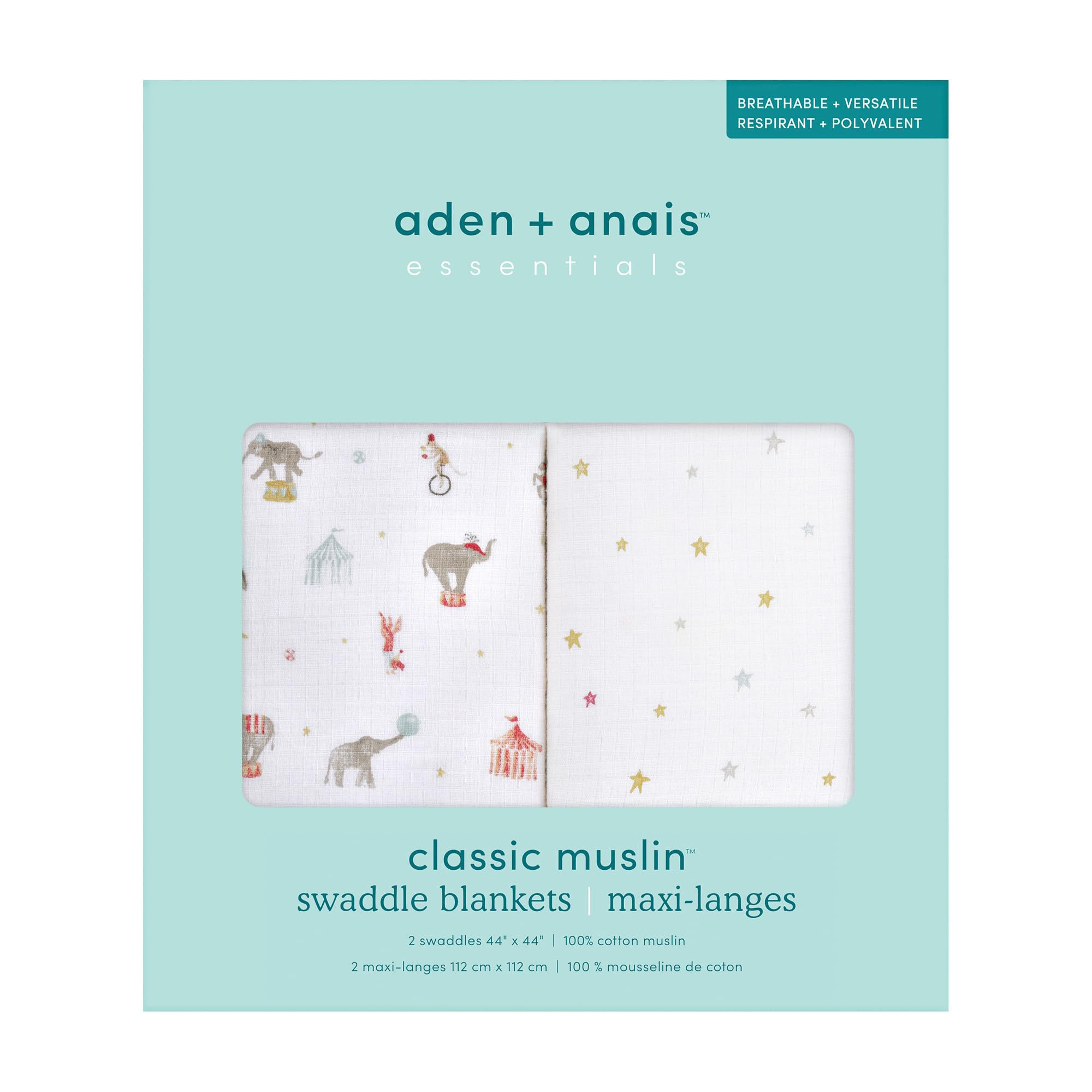 aden + anais essentials(エイデンアンドアネイエッセンシャルズ) スワドル2 elephant circus ベビー 2個 SWADAEESWC20034