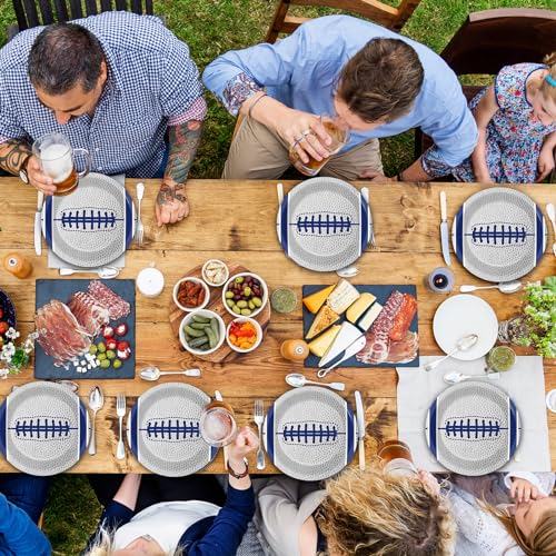 Image of Qyeahkj 48PCS Cowboys Party Decoration American Football Paper Plates 7 inch Disposable Rugby Football Team Flax Party Plates, Dessert Table Supplies for Boy Sports Fans Decors Touch Down Dinner Tableware