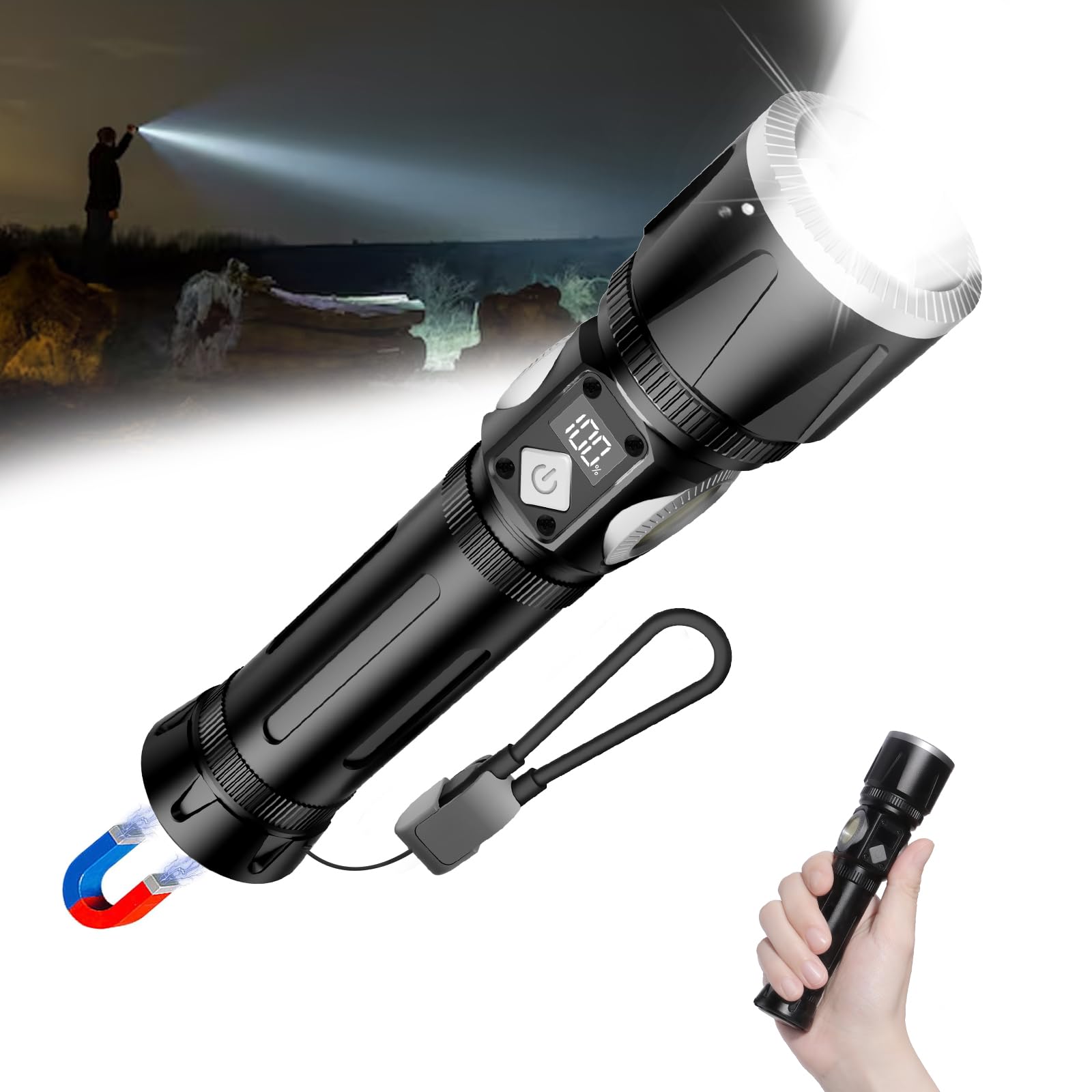 ZKLiLi Rechargeable Outdoor Flashlight - IPX4 Waterproof, 3 Super Bright Modes & 5 Flashing Modes, Handheld Light for Hiking, Camping, Emergencies