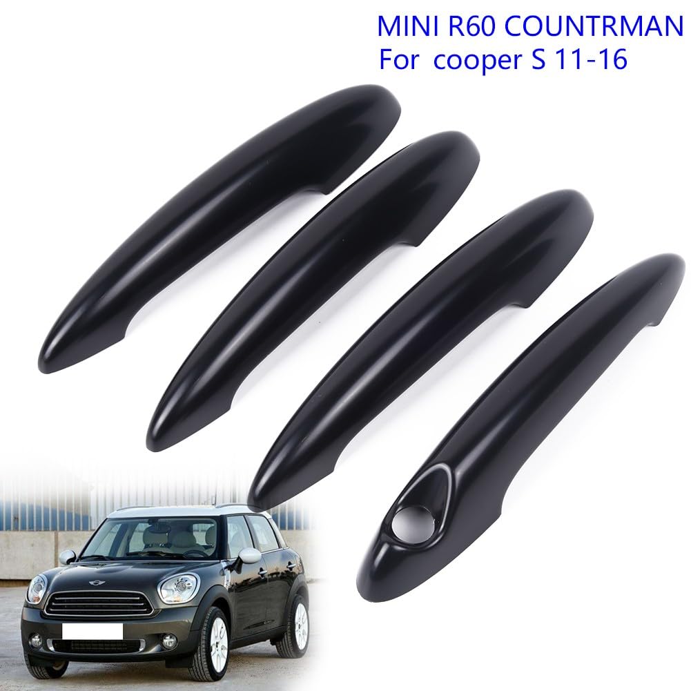 Lot de 4 caches de poignée de porte noir brillant pour Mini R60 pour Countryman pour Cooper S 2011-2016, compatibles avec le plastique PC, rayures, installation facile, sans trace