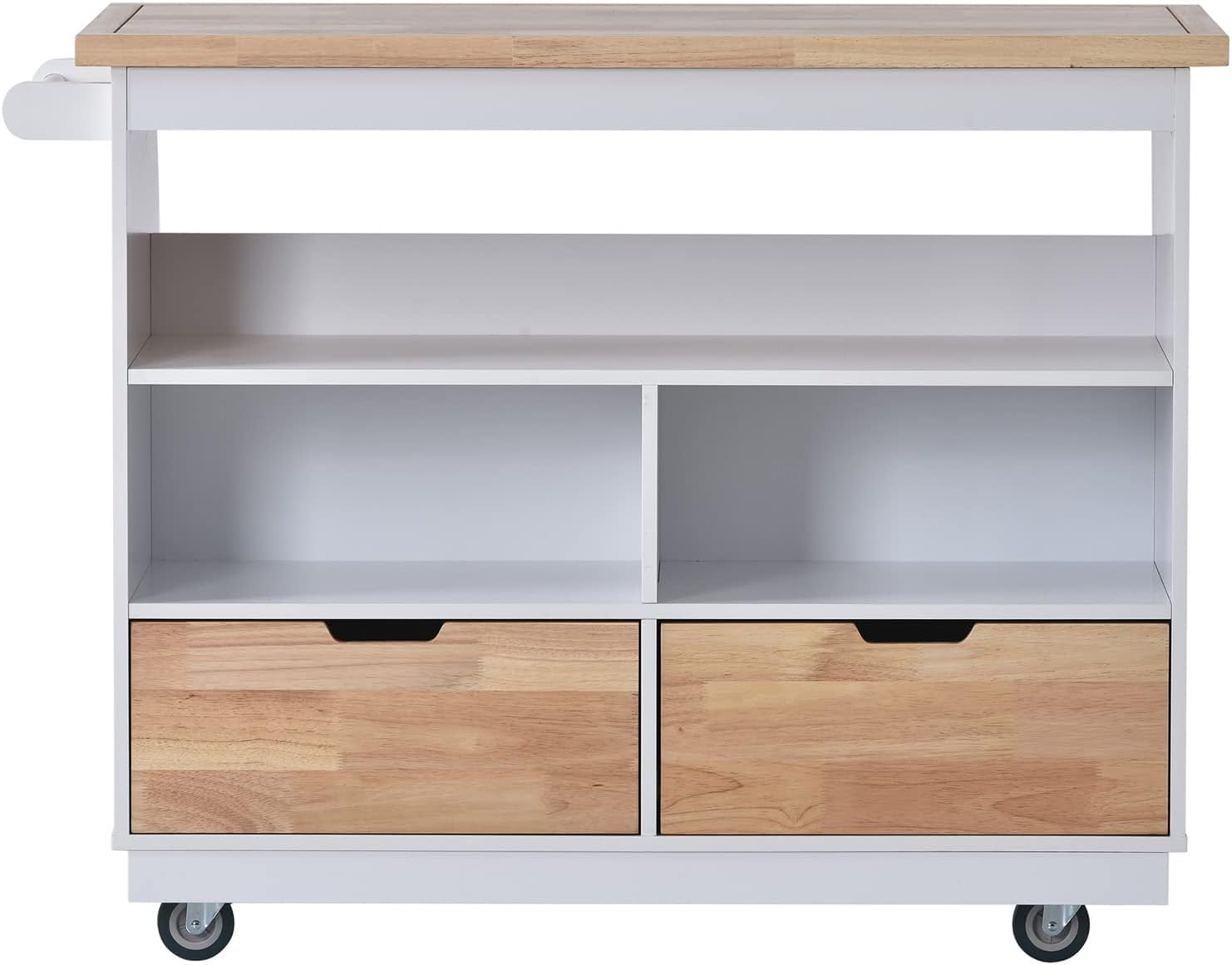 Bellemave Kitchen Rolling Cart with Wheels, Mobile Kitchen Island with Storage 2 Drawers,Towel Rack, Spice Rack, Kitchen and Dining Room Utensils Organizer, White