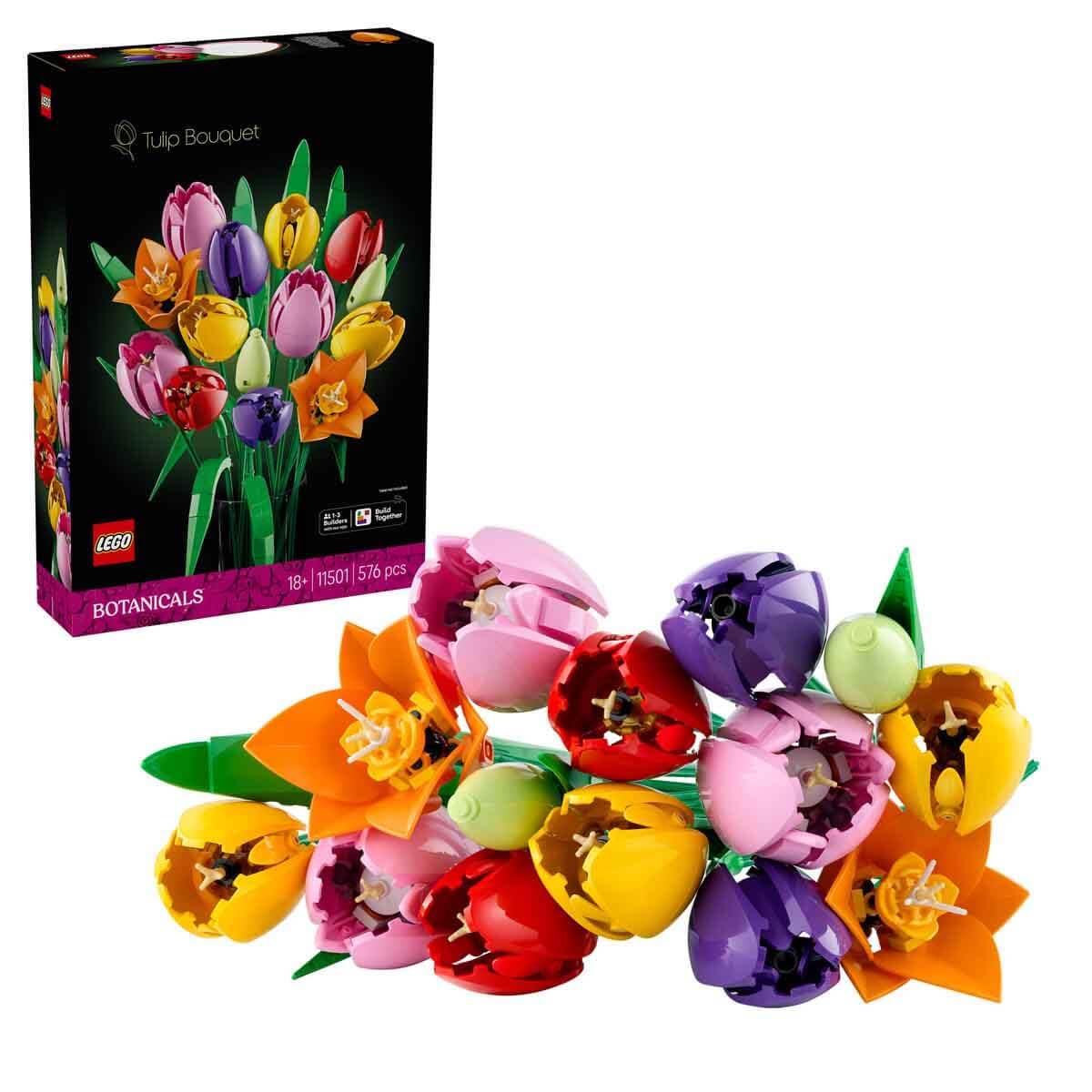 LEGO Botanicals Tulip Bouquet - Artificial Flowers Building Set for Adults - incl. 14 Faux Tulips in 5 Colours for Table & Home Decor - DIY Gift Idea for Women - 11501