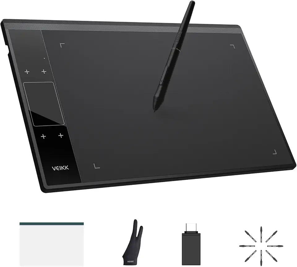VEIKK Tablet de desenho A30 V3 atualizado com 16384 níveis de pressão sem bateria, tablet gráfico de 25 x 15 cm com touch pad, 4 teclas de atalho para Mac, Windows, Android, Linux
