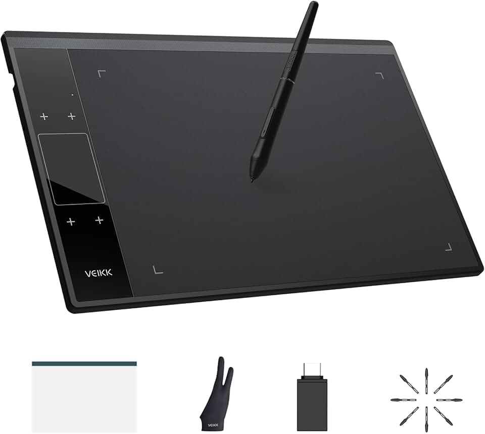 VEIKK Tablet de desenho A30 V3 atualizado com 16384 níveis de pressão sem bateria, tablet gráfico de 25 x 15 cm com touch pad, 4 teclas de atalho para Mac, Windows, Android, Linux