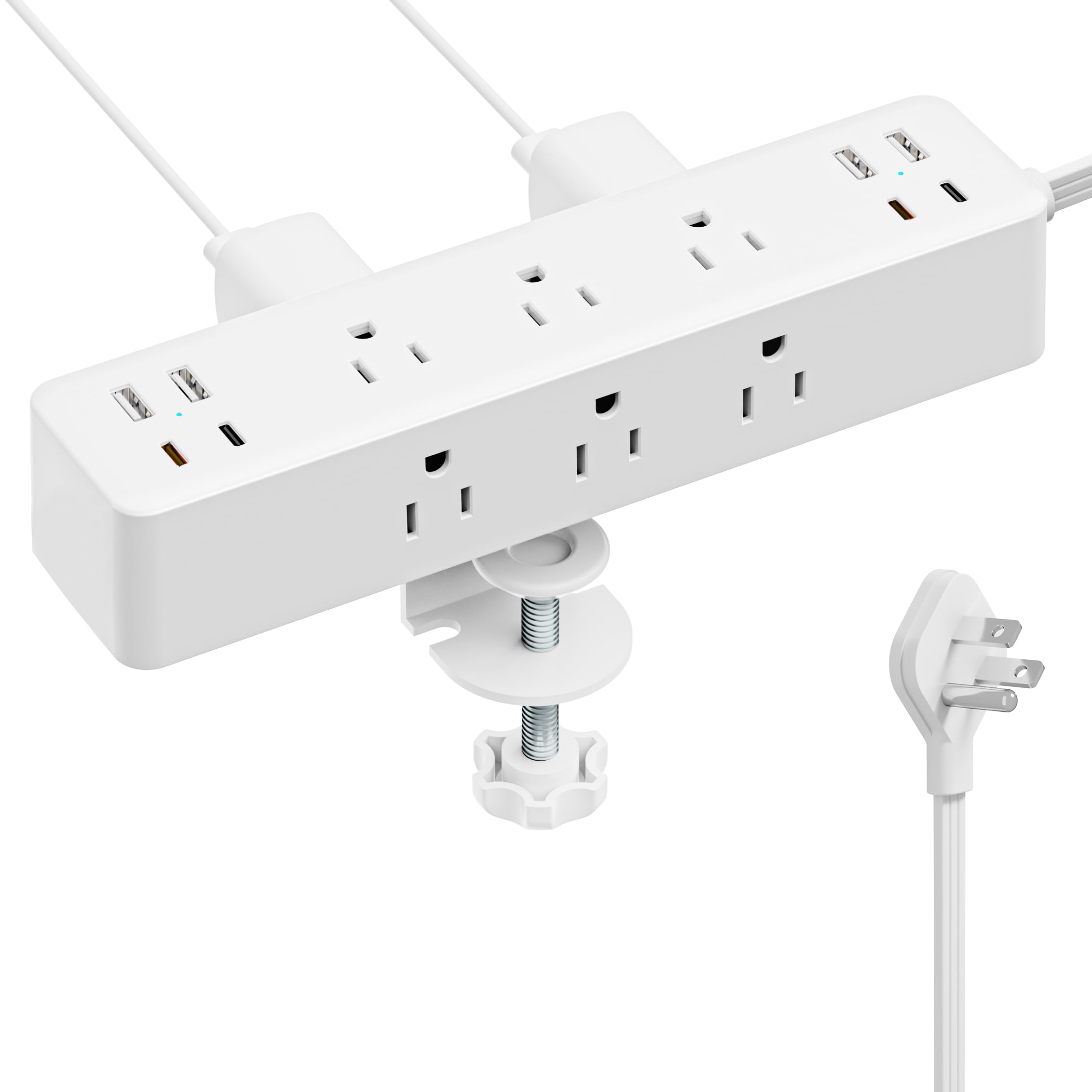 Flat Plug Desk Clamp Power Strip 10FT, 24W Total Charging Station, Desk Edge Mount Power Strip 9 AC Outlets 8 USB Ports Surge Protector, Fit 1.7"