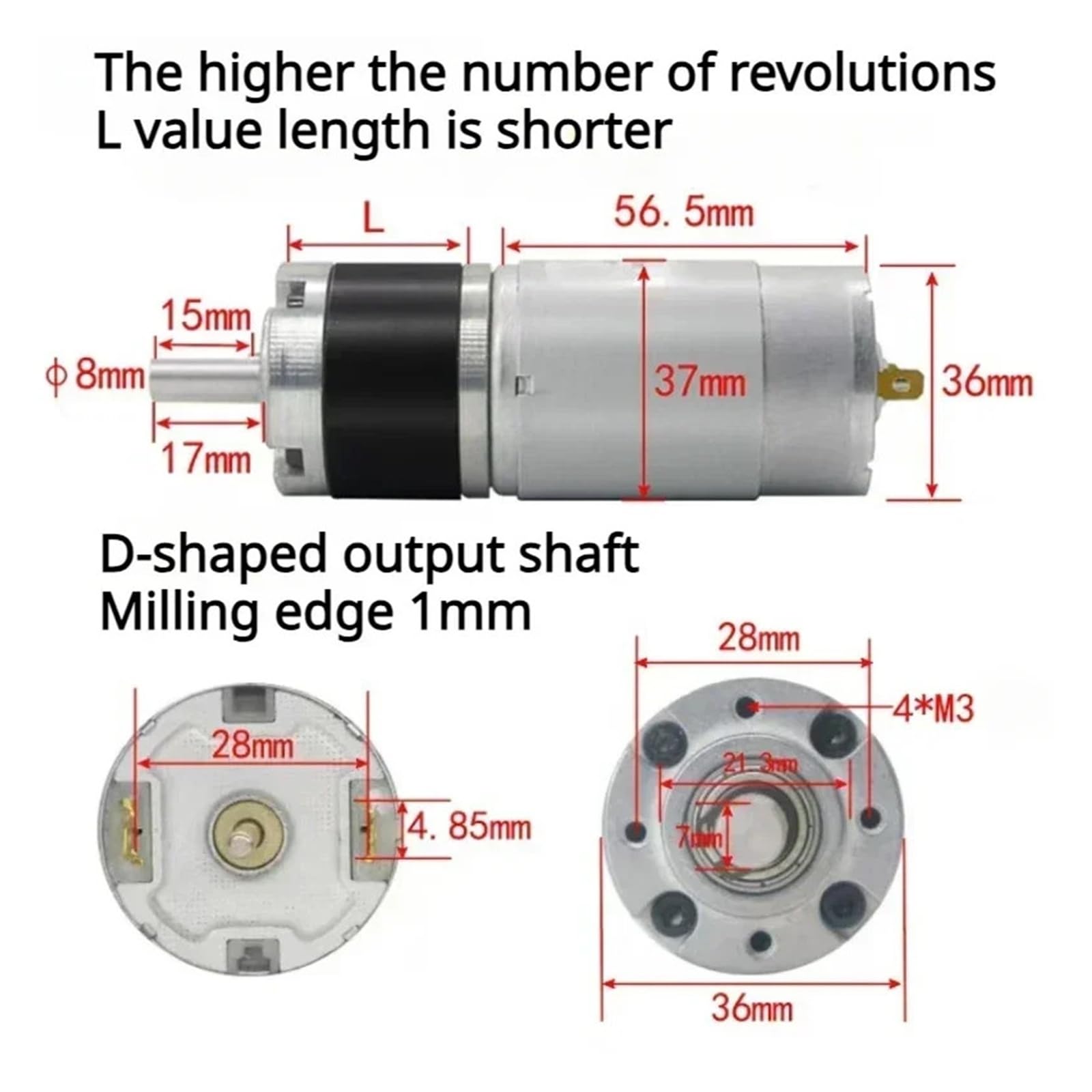 Silnik z przekładnią planetarną DC 36 mm 12 V 24 V średnica wału 8 mm 36-555 regulowana prędkość obrotowa w kierunku zgodnym z ruchem wskazówek zegara / przeciwnie do ruchu wskazówek zegara (300 obr