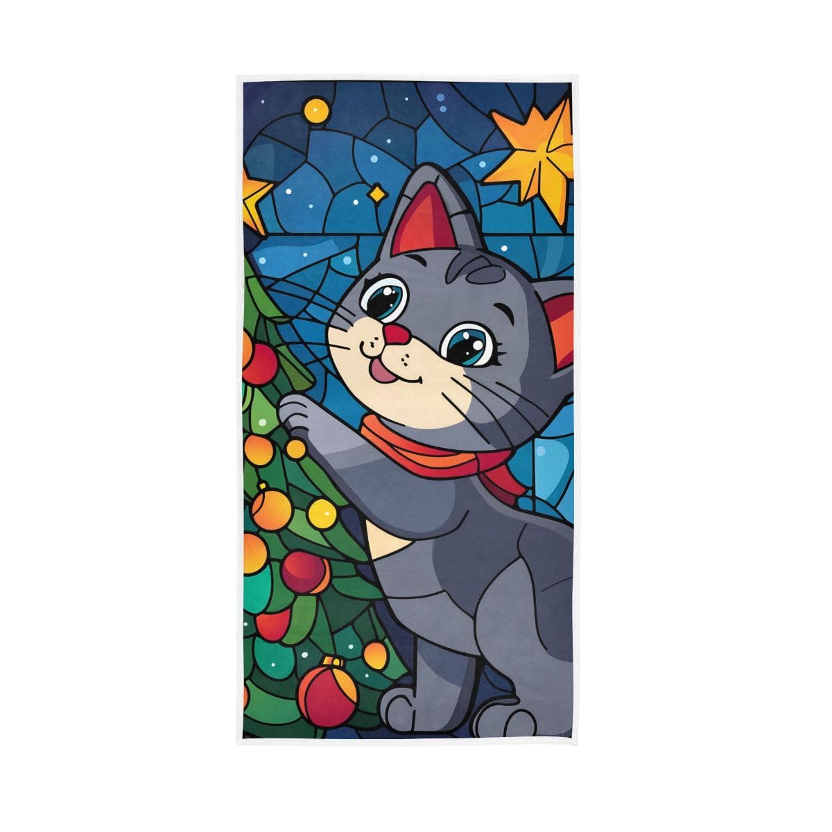 LSRCPD Cute Christmas Cat Hand Towels, Hand Towels for Bathroom 15 x 30 Inches, Decorative Towels