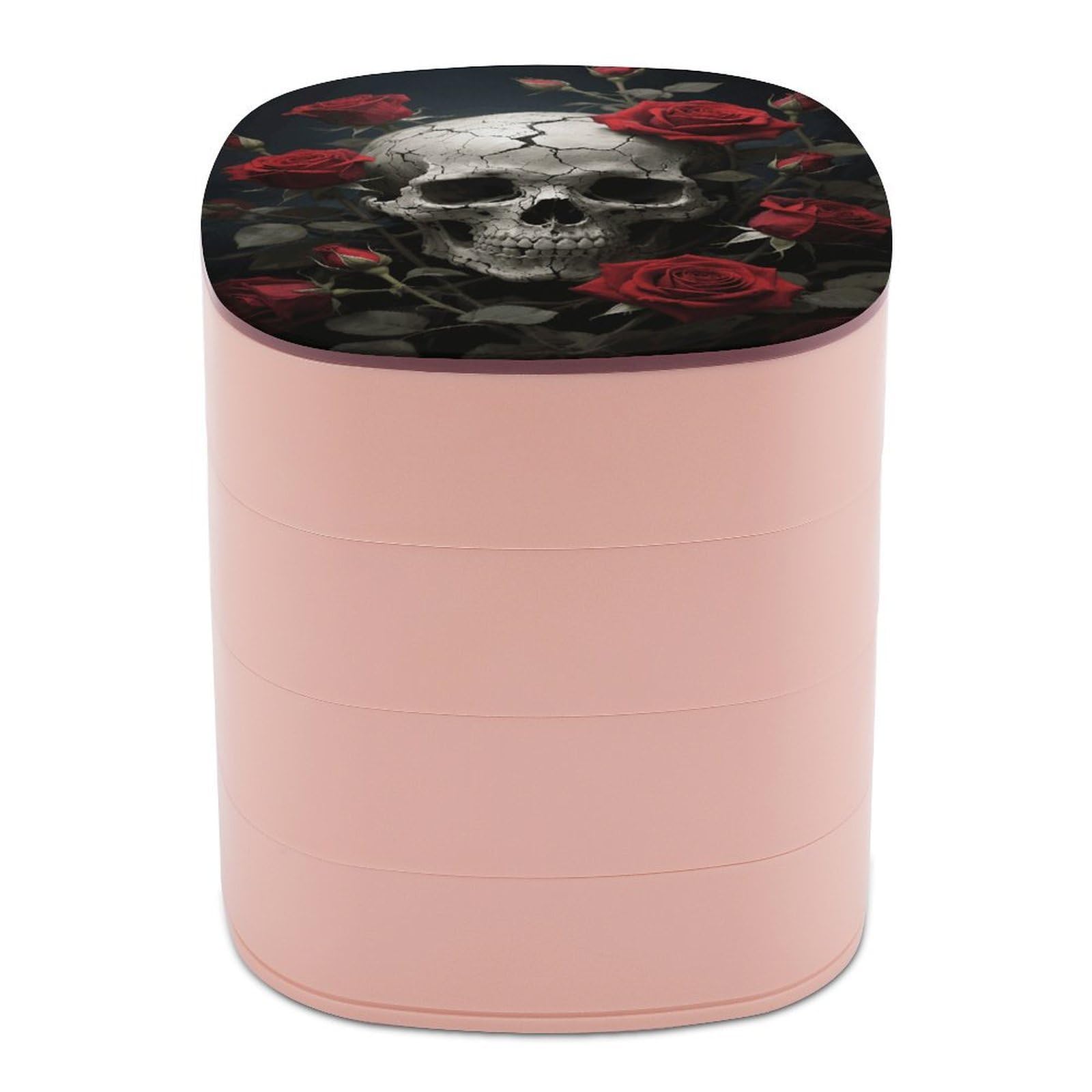 VstaDank Skull Rose Jewelry Case Women Portable Travel Jewelry Box Rotating Jewelry Organizer with Mirror Multi-Layer Necklace Ring Earring Storage Box for Bracelets Rings