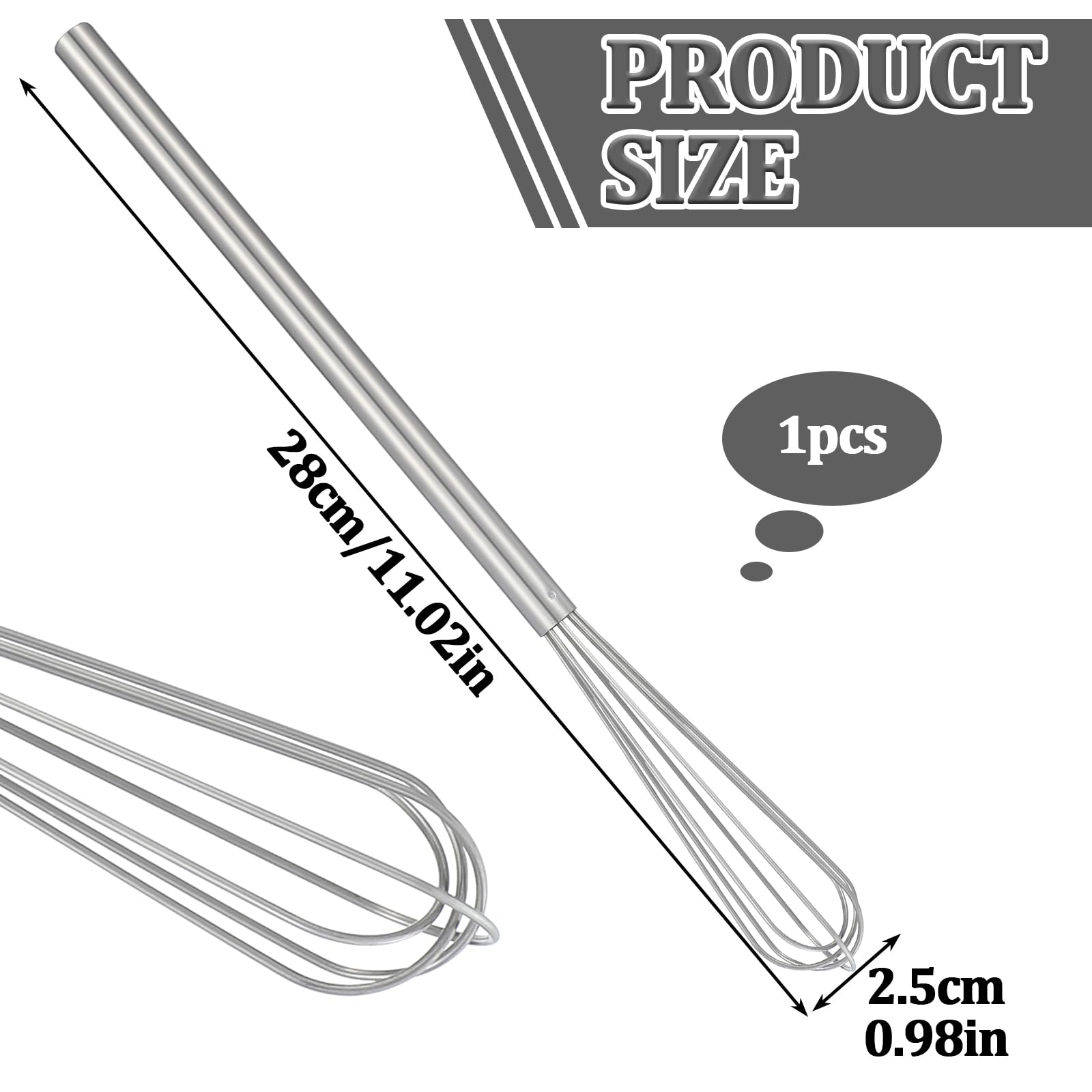 HJZHII Small Whisk, 9.8in Stainless Steel Whisk Tiny Skinny Whisk for Cooking Whisking Blending Beating Stirring