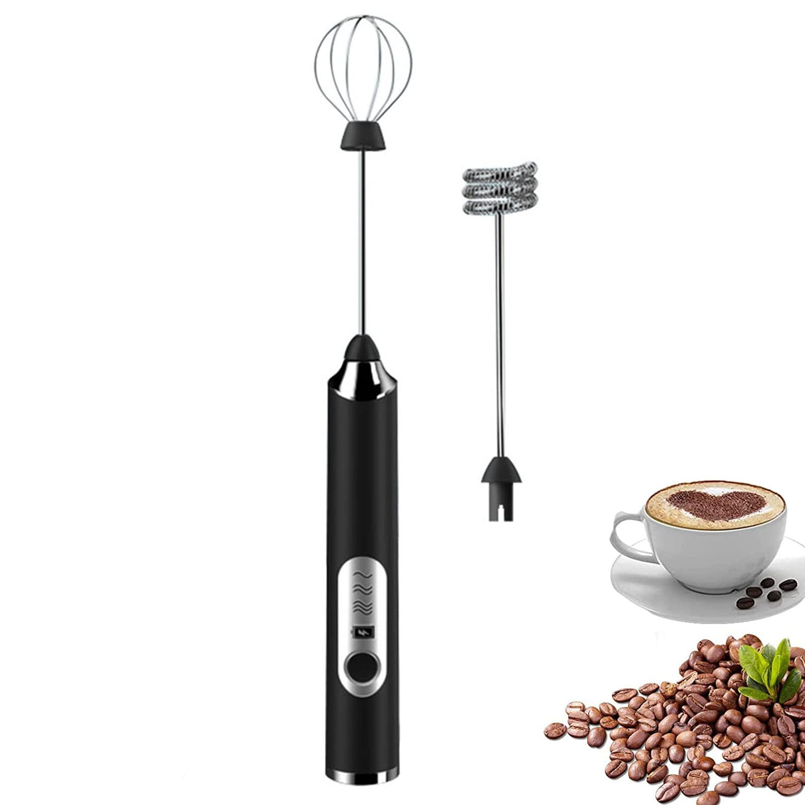 Milk Frother for Coffee,Handheld Frother Electric Whisk,Milk Foamer,3-speed Rechargeable Mini Mixer and Coffee Blender Frother for Frappe,Latte, Matcha (black（without stand）)