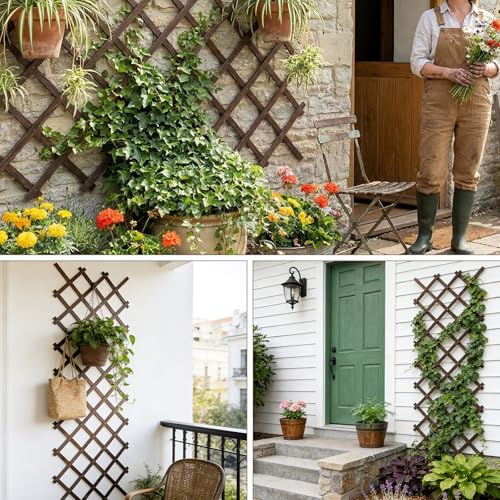 Image of Expandable Garden Trellis, 38 inch x 89 inch Trellis for Climbing Plants Outdoor, Wooden Lattice Fence Wall Panel Lattice Panels for Outside, for Climbing Plants Vine Ivy Rose Cucumbers Clematis（1PC）