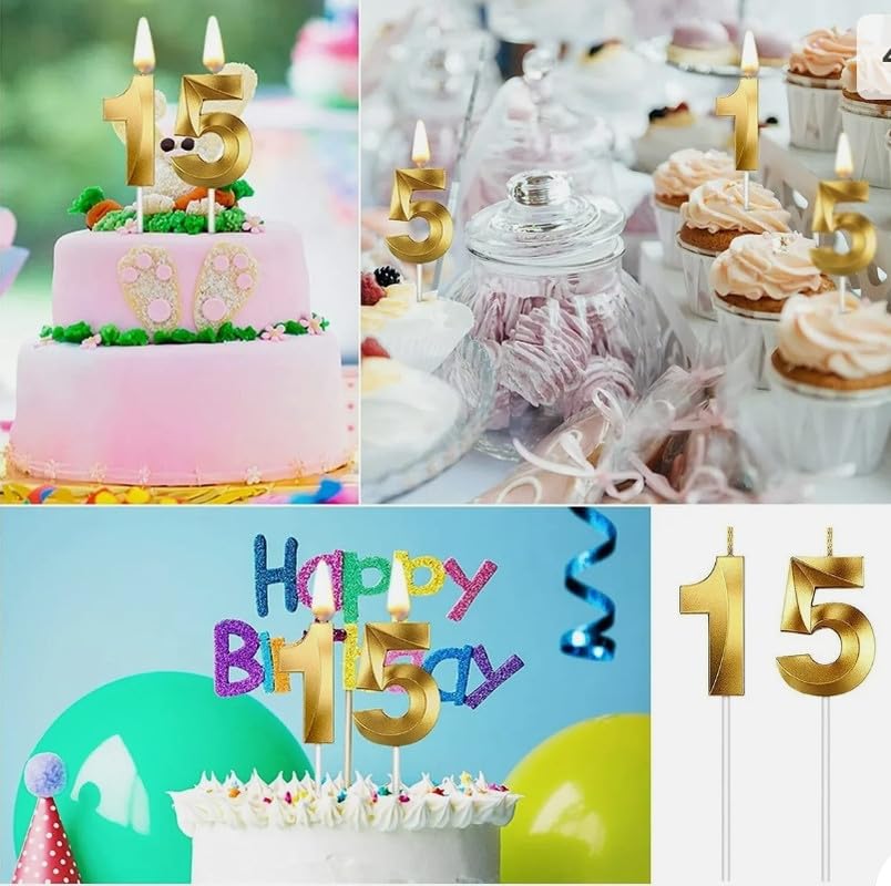 Image of Number Candles 3 Inch For Birthday, Wedding, Engagement, Valentines Day Celebration, Bridal Shower, Bachelors Decoration Gold (Numerical No 15 Or 51), Wax, Unscented