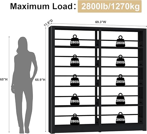 Miniatura 9 de Estantería de 69 pulgadas, estantería de 5 niveles con estantes de almacenamiento ajustables, unidad de pie, estantería alta para oficina en casa,