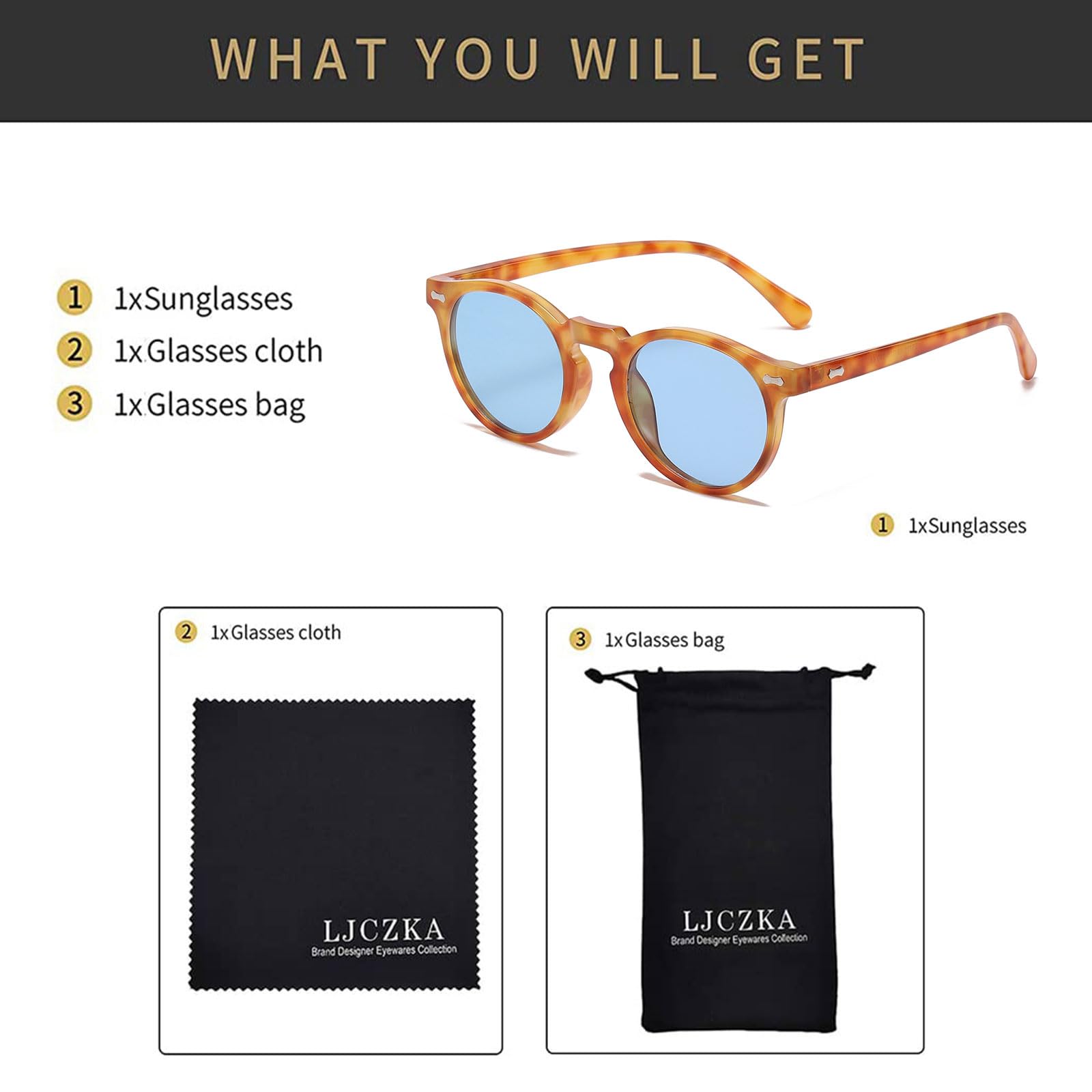 LJCZKA Occhiali da Sole Polarizzati Rotondi Uomo Donna, Vintage Rotondi Occhiali da Sole Retrò Classici Occhiali Polarizzati con Protezione UV400