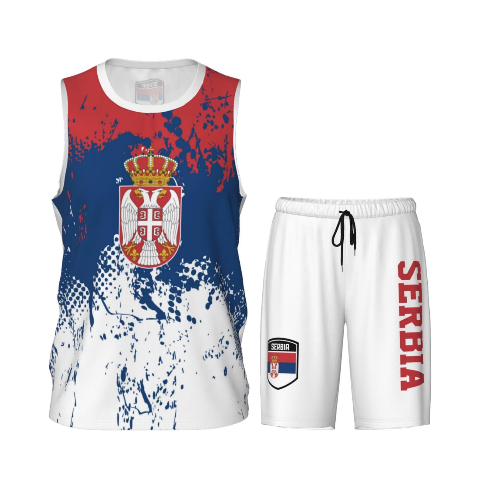 Serbia Flag Grain (1) Basketball Jersey Uniform Suit for Men Adults Training Athletic Set