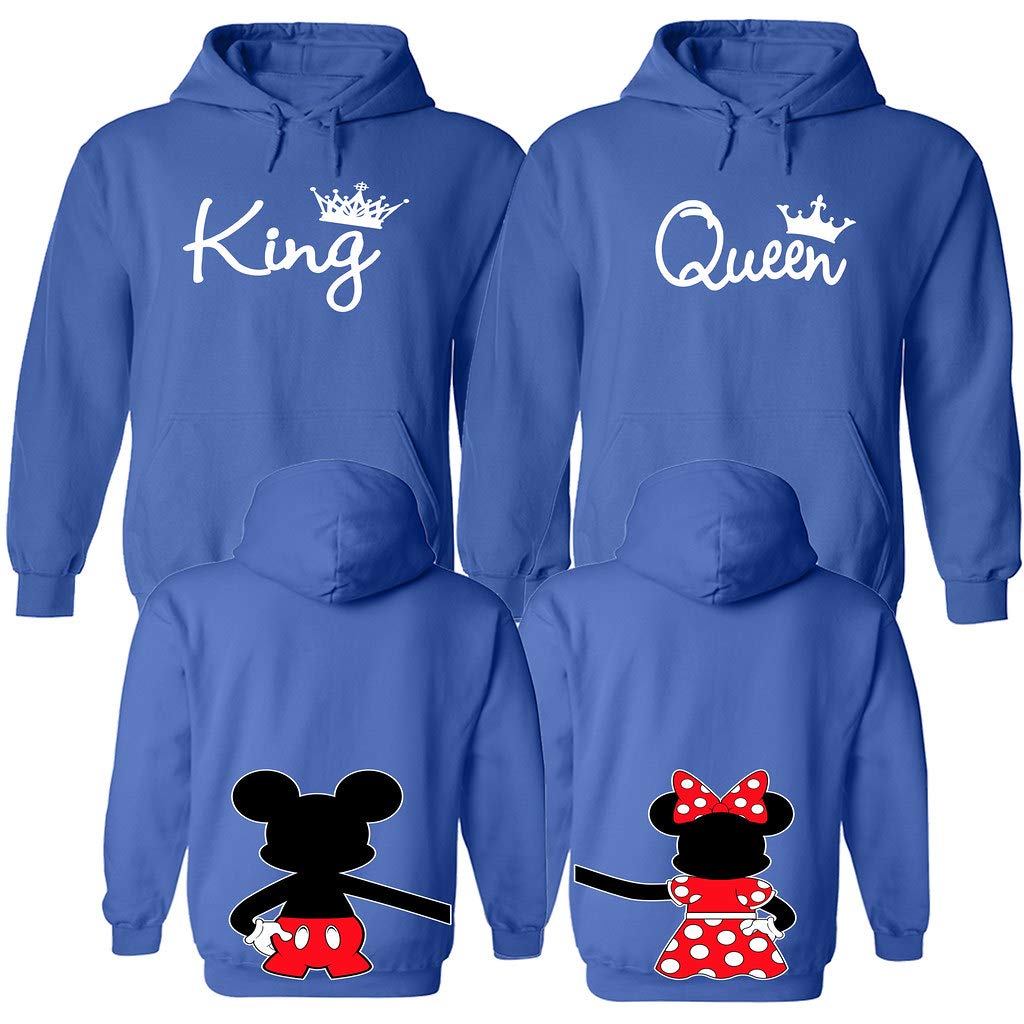 Light Blue Hoodies That Says Queen And King On The Back King