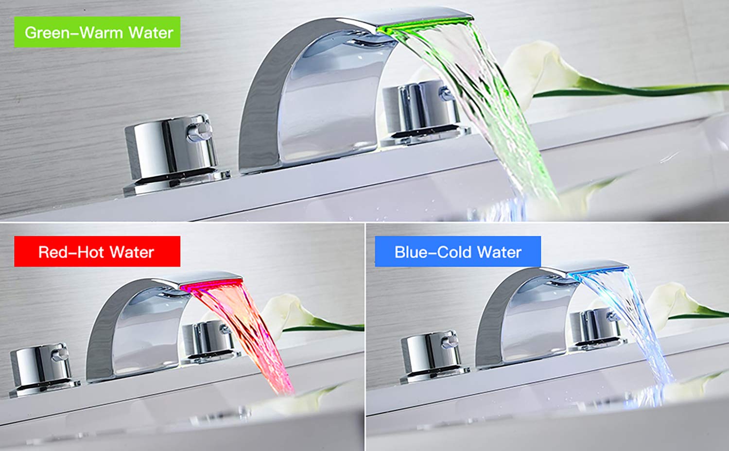 Amazon | TKS LED配管Waterfall Widespreadバスルームシンク蛇口3