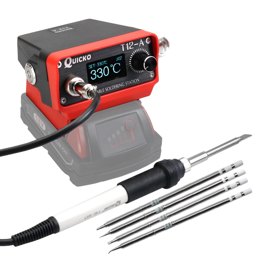 QUICKO STM32 V3 T12-A Cordless Soldering Station T12 Solder Iron for Milwaukee Li-ion Battery 18/20V Max for DIY Repair (Battery Not Included)