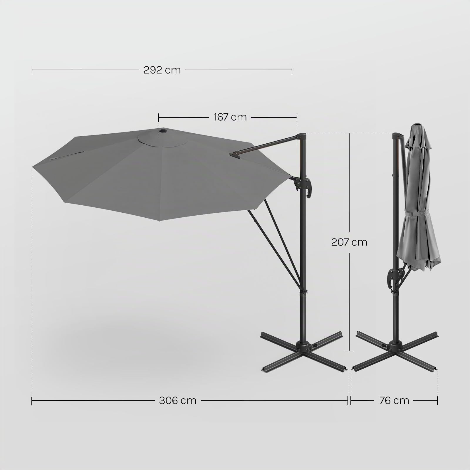 WOLTU Parasol Déporté, Parasol de Jardin Extérieur Rond de 3m, Rotatif à 360°, 5 Niveaux d'Inclinaison, UPF 50+, avec Manivelle, Sac, Cordes Coupe-vent, Mât en Aluminium