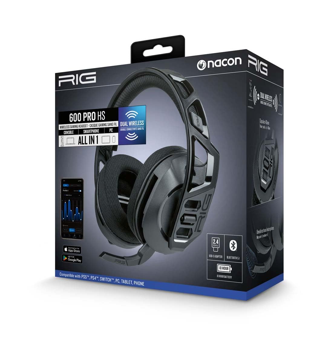 Nacon RIG 600 Pro HS Headset PC/Xbox/PS4/PS5/Switch Wireless Gaming Black