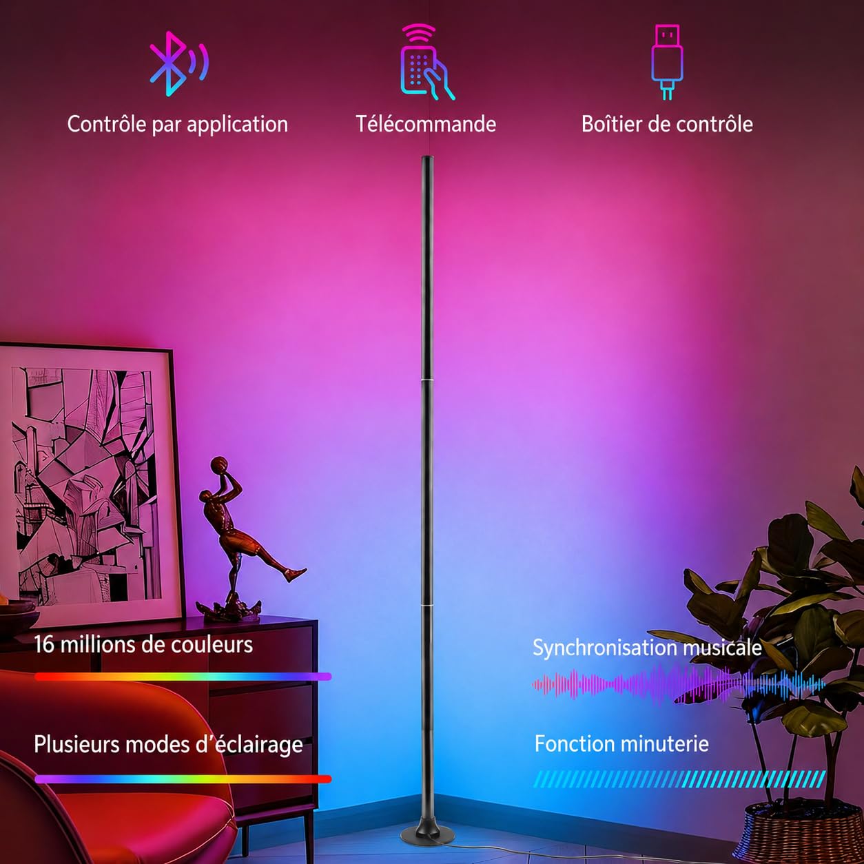 LED Stehlampe RGB Dimmbar, 2 Stück, 120cm | Fernbedienung & App, 16 Millionen Farben, Musik-Sync, DIY-Modus