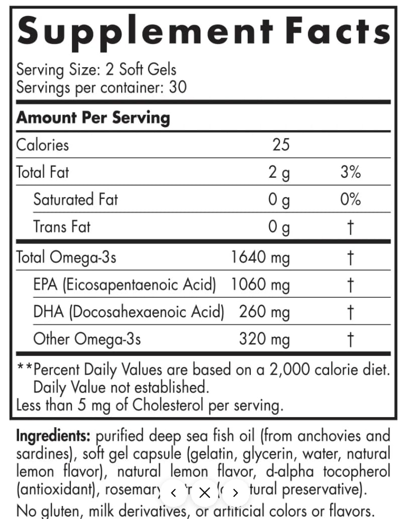 NordicOmega XtraEPA Huile de poisson, excellent goût de citron, 1640 mg, 60 gélules molles