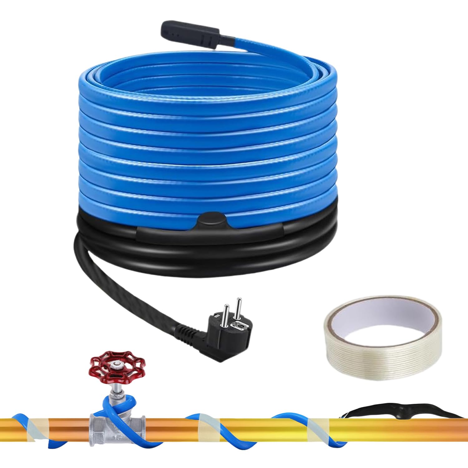 Cordon Chauffant Antigel, 6M Fil Chauffant avec Thermostat Intégré, 26 W/m Câble Antigel Autorégulateur avec Fiche Sécurité, Pour Protéger Les Plantes et Les Conduites D'eau